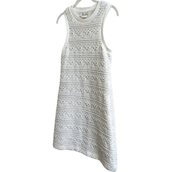 Anthropologie Sleeveless Textured Knit Shift Dress White Ivory Lace Pattern S - Picture 3 of 13